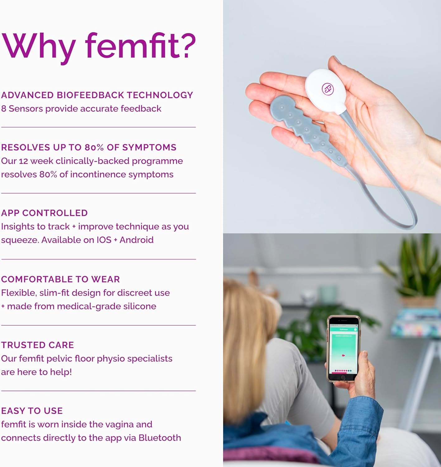 femfit | Pelvic Floor Exerciser with App | Kegel Trainer for Women | Strengthen Your Pelvic Floor | Resolve Incontinence with Guided Training + Support | Improved Bladder Control & Postnatal Recovery-4