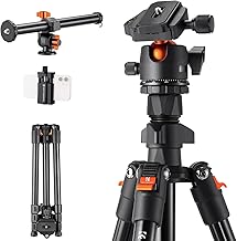 K&F Concept 76 inch Camera Tripod with Rotatable Multi-Angle Center Column,Lightweight Travel Outdoor DSLR Tripods with 360 Degree Ball Head Load Capacity 8kg/17.6lbs, Cellphone Clips for Smartphone