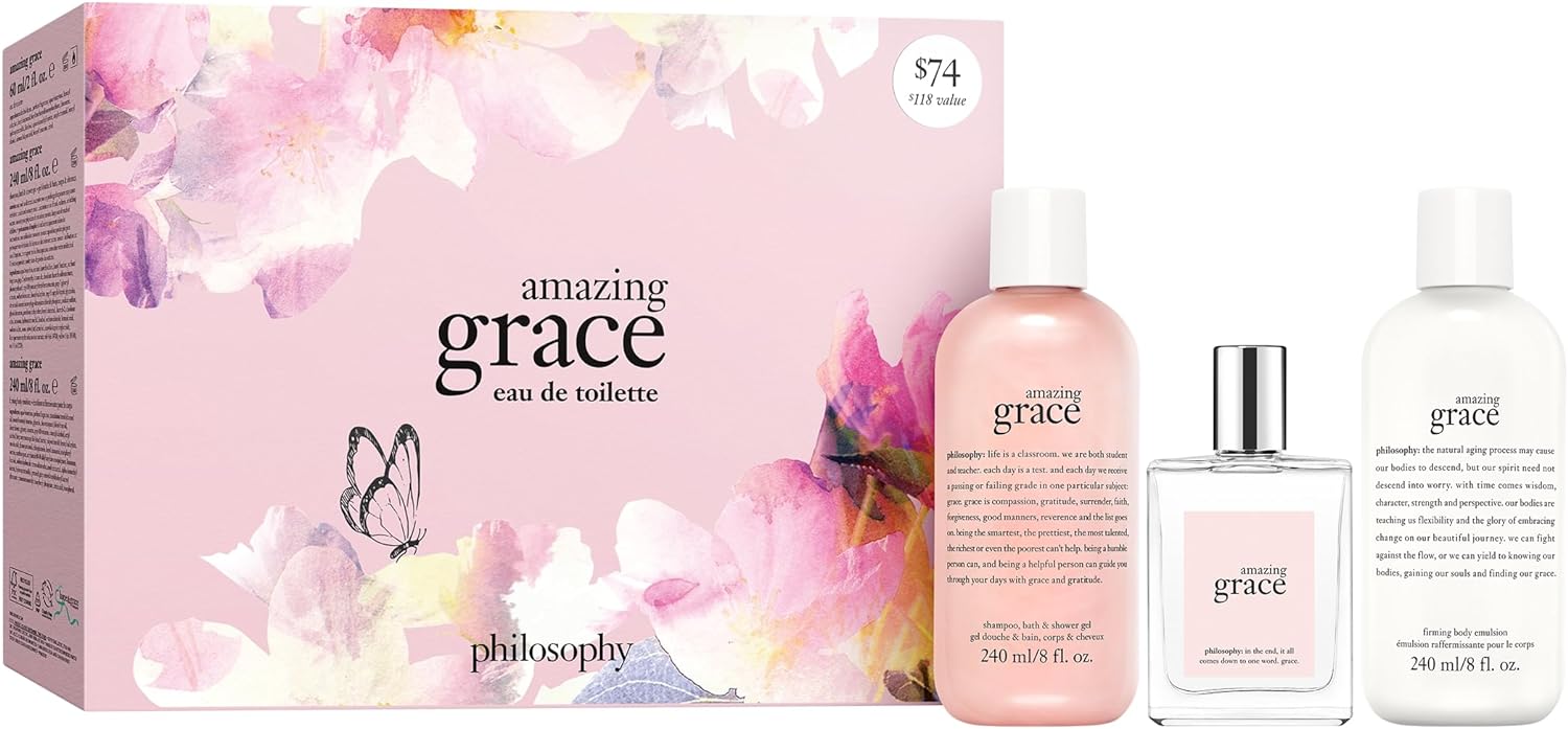 Philosophy 3 Piece Amazing Grace Eau de Toilette Collection Giftset including an Eau de Toilette 60ml, Shower Gel, Shampoo, Bubble Bath 230ml, and Firming Body Emulsion 230ml-0