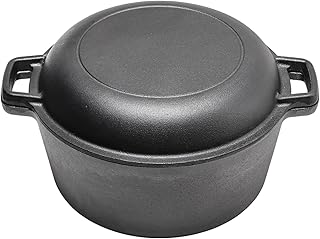 Warmiehomy Cast Iron Dutch Oven,4.5L 26cm 2 in 1 Pre-Seasoned Cookware Dutch Oven Pot with Skillet Lid,Non-Stick Skillet and Pot Set with Two Handles for Indoor Outdoor