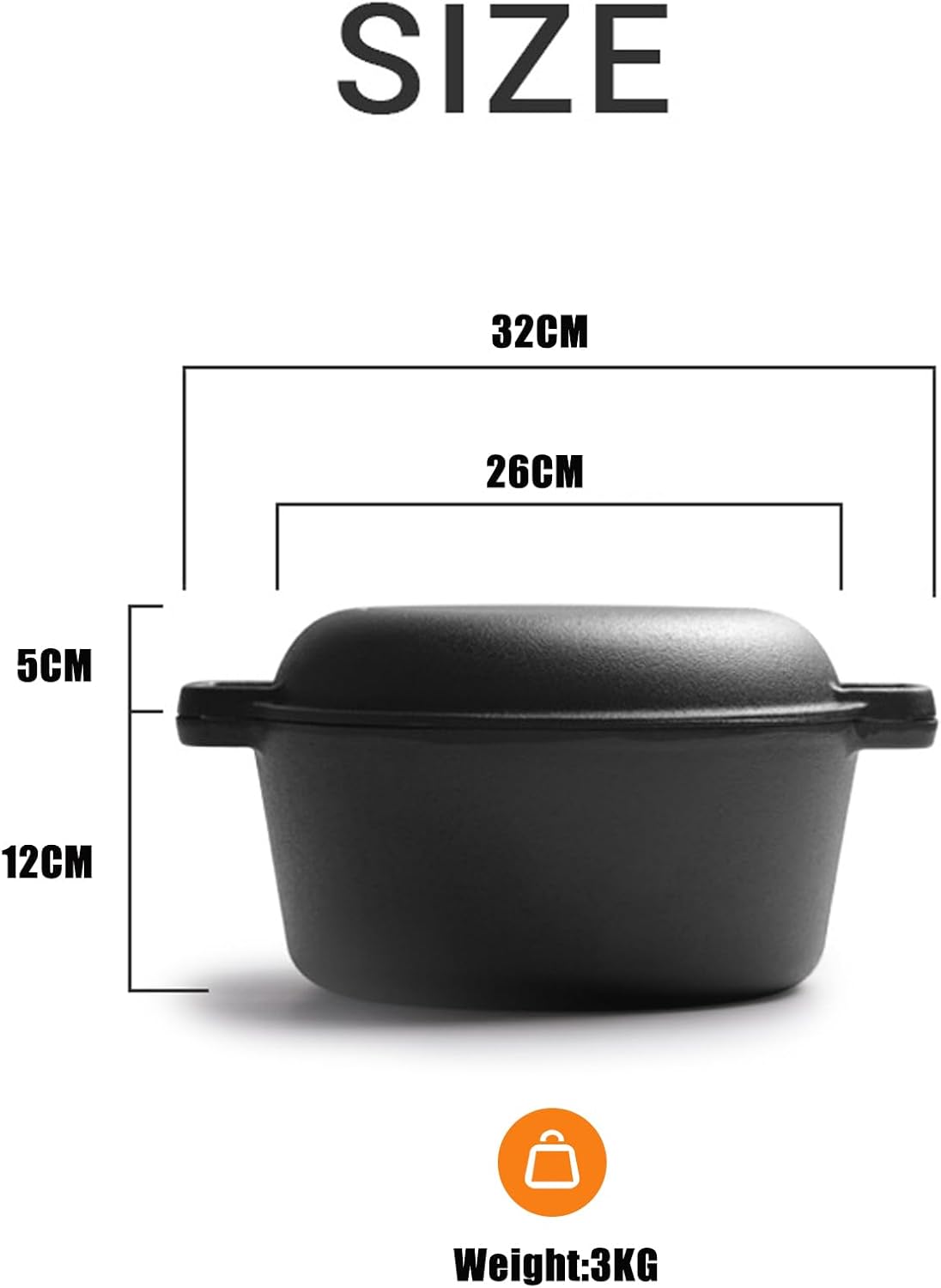 Warmiehomy Cast Iron Dutch Oven,4.5L 26cm 2 in 1 Pre-Seasoned Cookware Dutch Oven Pot with Skillet Lid,Non-Stick Skillet and Pot Set with Two Handles for Indoor Outdoor-6