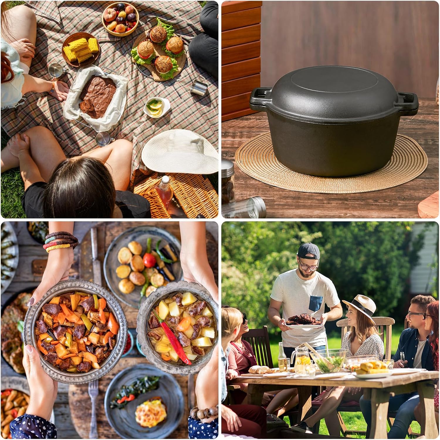 Warmiehomy Cast Iron Dutch Oven,4.5L 26cm 2 in 1 Pre-Seasoned Cookware Dutch Oven Pot with Skillet Lid,Non-Stick Skillet and Pot Set with Two Handles for Indoor Outdoor-8