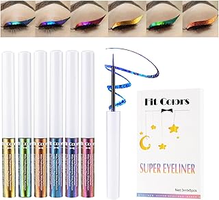 wimony 6 Color Glitter Eyeliner Set, Metallic Liquid Chameleon Eyeliner,Waterproof Smudgeproof Long Lasting Coloured Eyeliner,Holographic Fluorescent Multichrome Eyeliner Pen