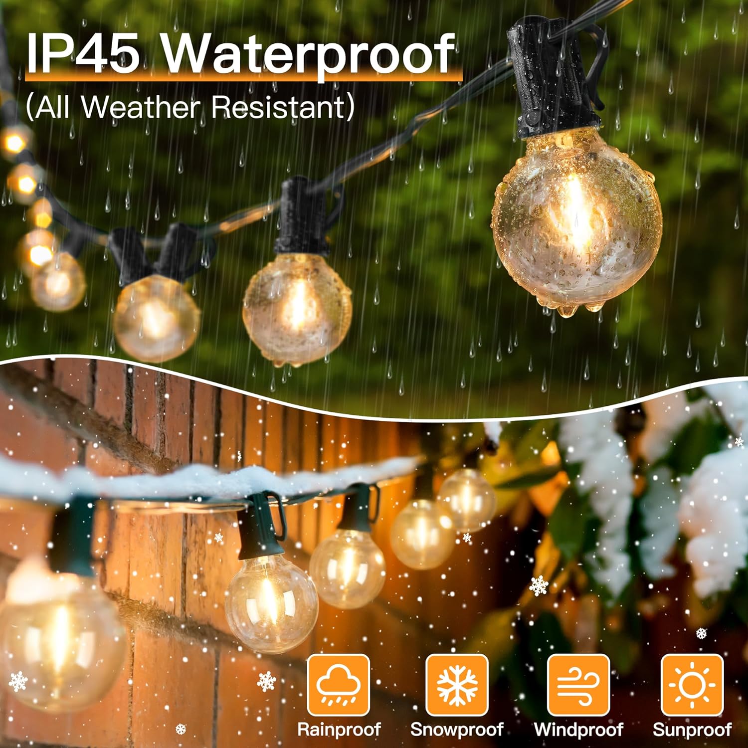 Ollny Festoon Lights Outdoor 15m, LED String Light Mains Powered, Waterproof Garden Light with Plug/25+2 Shatterproof G40 Bulbs/Hook, Bright Warm White Lighting Outside Indoor Tree Patio Decorations-3