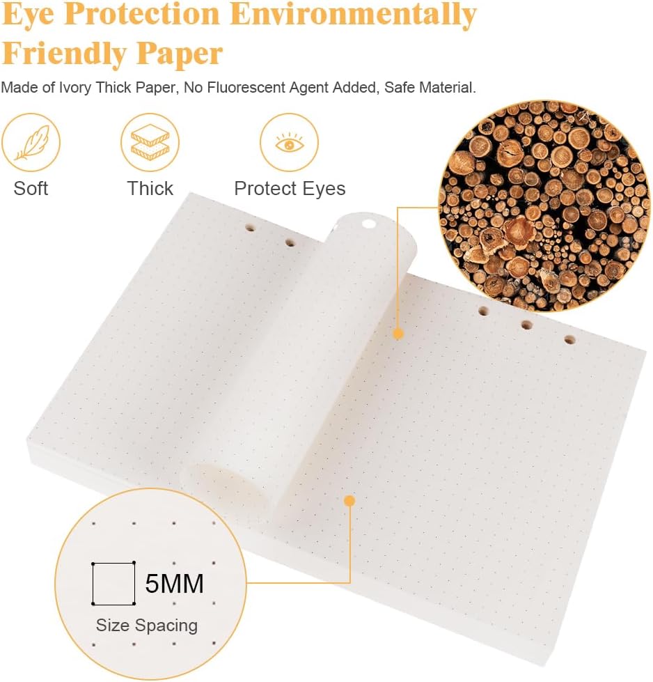 Vicloon A5 Loose Leaf Punched Paper, 140 Pages Dotted Refill Paper, Planner Inserts Refills for 6 Hole Binder Loose Leaf Paper for Personal Organizer Diary Notebook Refillable Planner-4