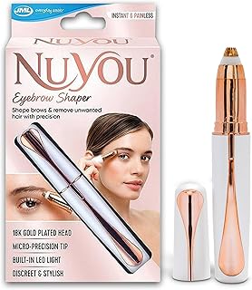 JML NuYou Eyebrow Trimmer - Brow Shaper with Micro-Precision Trimming Head - Hypoallergenic 18K Gold-Plated Eyebrow Razor, LED-Lit Trimmers, Portable for On-The-Go Quick Touch-ups