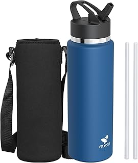 AORIN Stainless Steel Water Bottle - 500ml/750ml/1L - BPA Free & Leakproof - Insulated Water Bottle with Straw - Portable Metal Drinking Bottle - Vacuum Flasks for Fitness, Gym, Travel, Sport