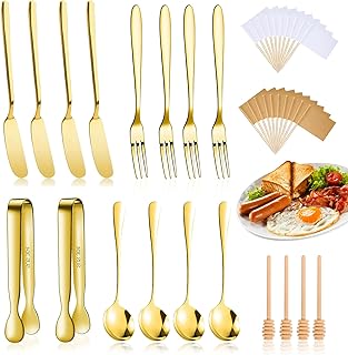 18 Pieces Cheese Butter Spreader Knives Set Charcuterie Accessories Stainless Steel Spreader Knives Charcuterie Boards Utensils Mini Serving Tongs Spoons and Forks for Pastry Making (Golden)