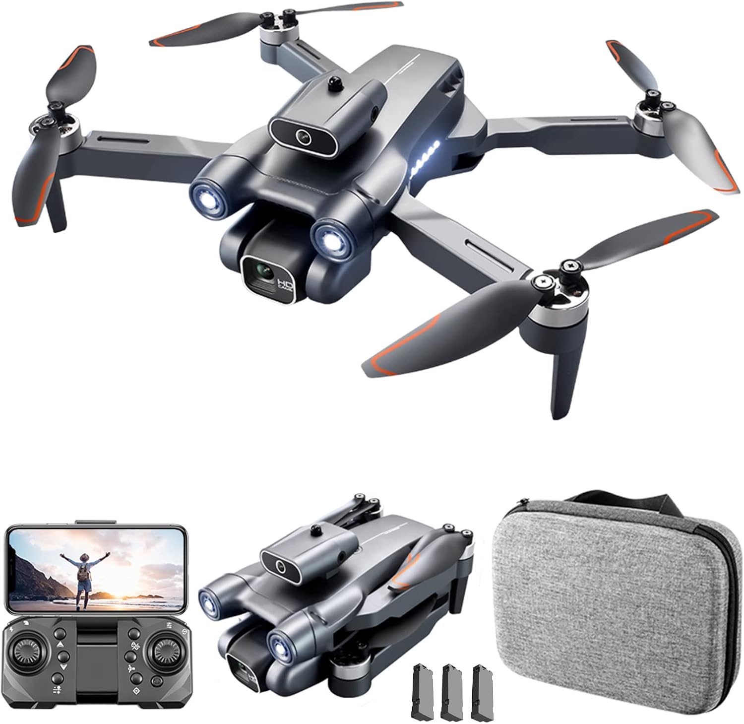 Goolsky Quadcopter with Camera LS-S1S 4K Dual WIFI 2.4G Brushless 6-Axis Gyro Optical Flow Positioning, Gesture Photography, Obstacle Avoidance, Trajectory Flight, Headless Mode Foldable 3 Battery-0