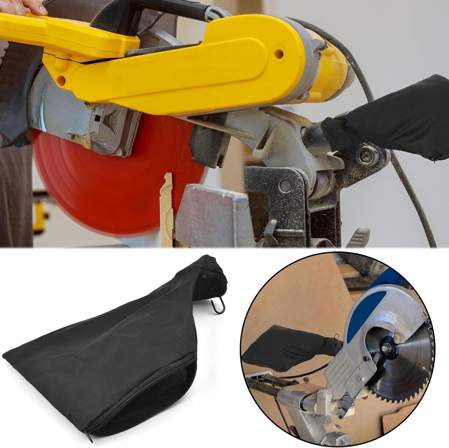 Planer Dust Bag, Mitre Saw Dust Bag 2 PCS Saw Dust Dust Bag with Zipper and Wire Rack Makes It Easy to Dispose of Dust Inside Dust Bag for Miter Saw Fits Model 255 Miter Saw Accessories (Black)-4