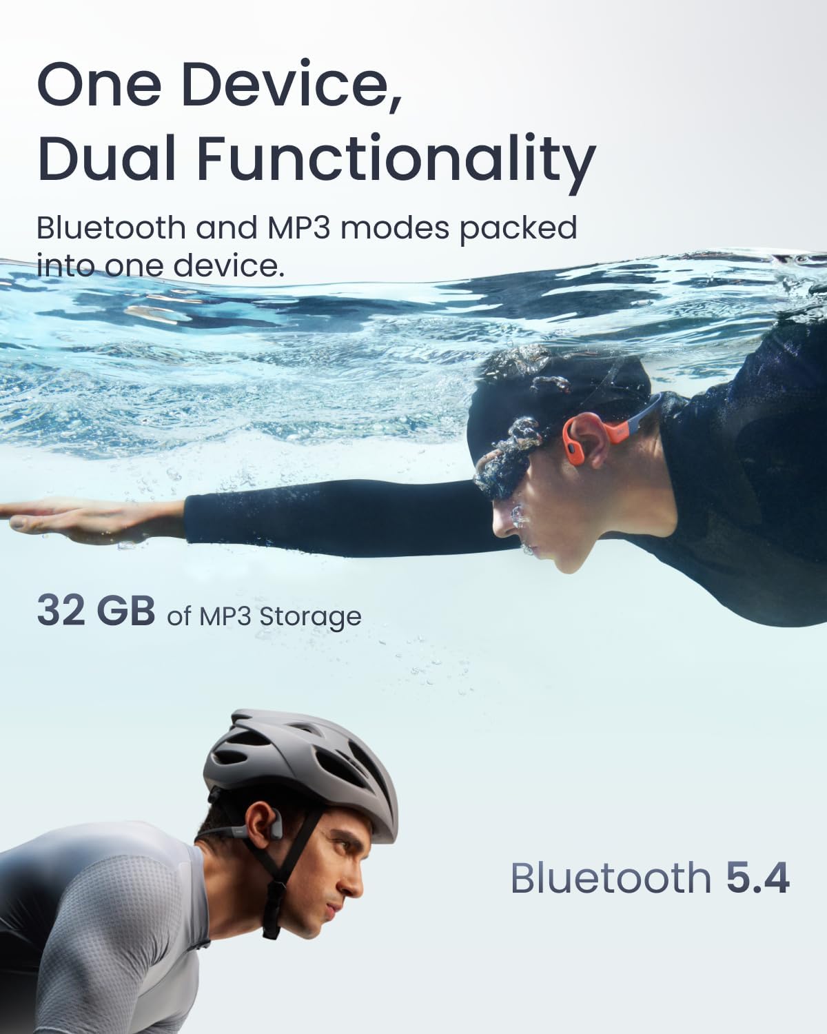 SHOKZ OpenSwim Pro Bone Conduction Sports Headphones, IP68 Waterproof Open-Ear Wireless Earphones with Bluetooth 5.4, 32GB of MP3 Storage, Noise Cancelling Mics, 9h Playtime for Running, Swimming-Red-2