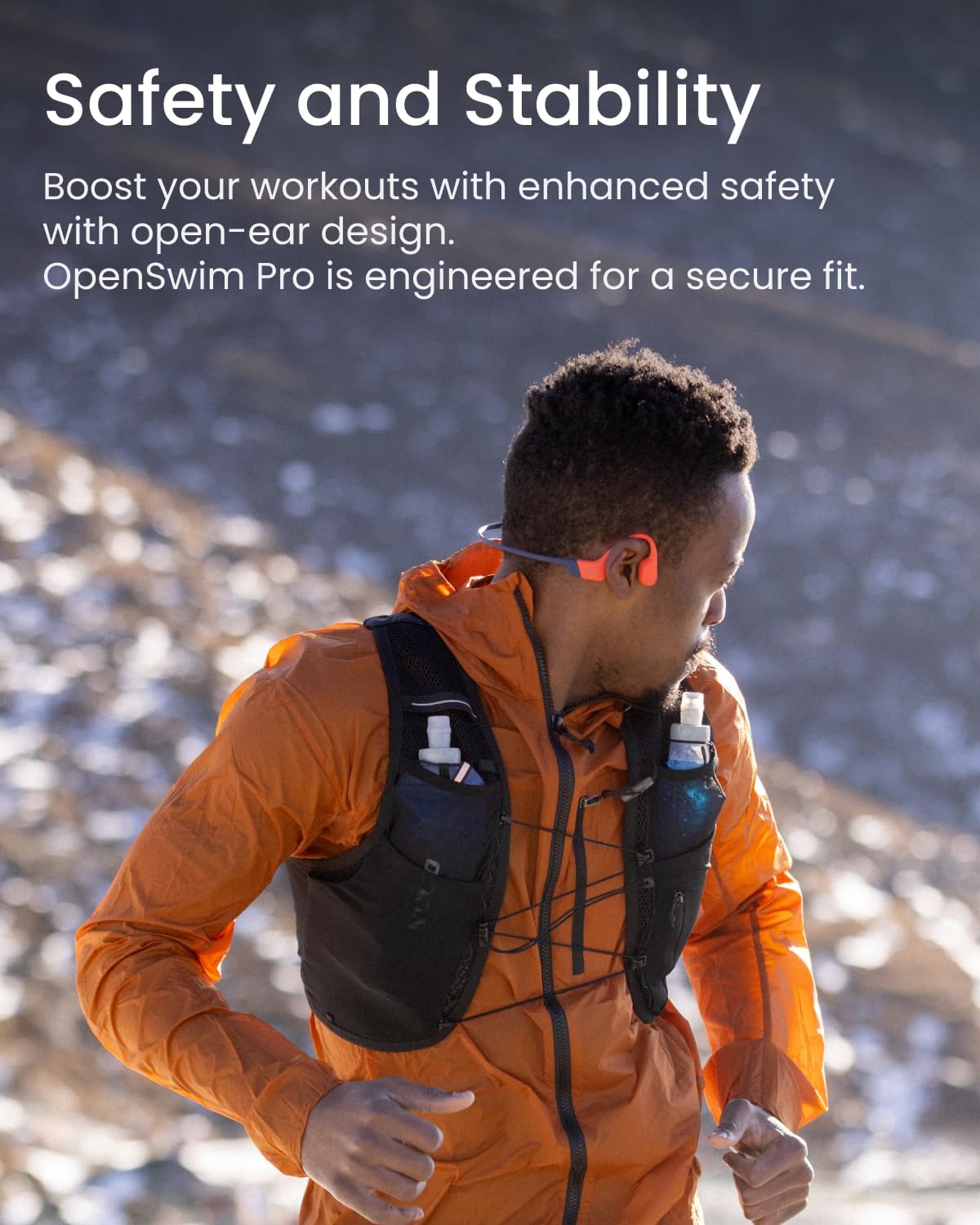 SHOKZ OpenSwim Pro Bone Conduction Sports Headphones, IP68 Waterproof Open-Ear Wireless Earphones with Bluetooth 5.4, 32GB of MP3 Storage, Noise Cancelling Mics, 9h Playtime for Running, Swimming-Red-3