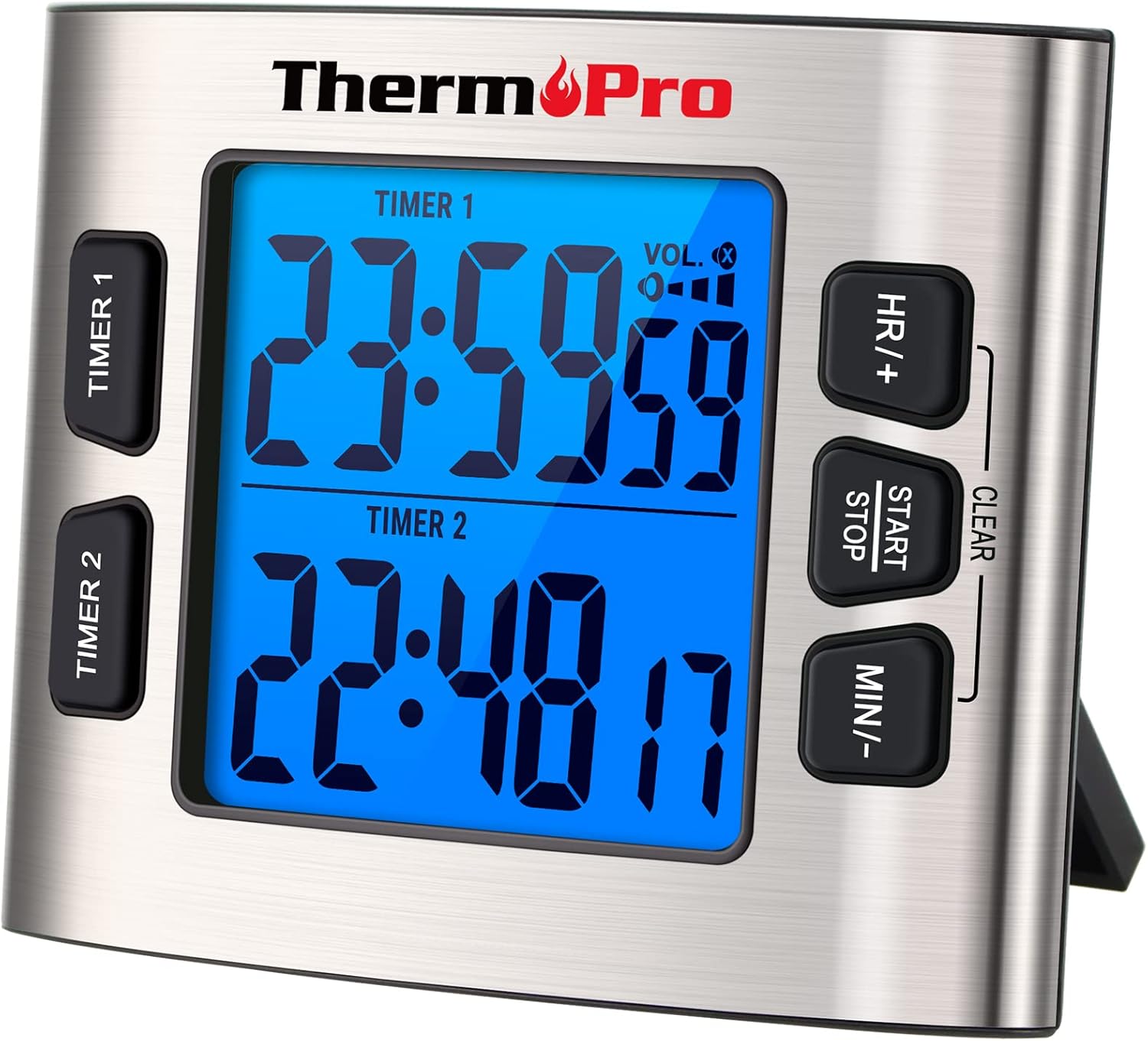 ThermoPro TM02 Digital Kitchen Timer with Dual Countdown Stop Watches Timer/Magnetic Timer Clock with Adjustable Loud Alarm and Backlight LCD Big Digits/ 24 Hour for Kids Teachers-0