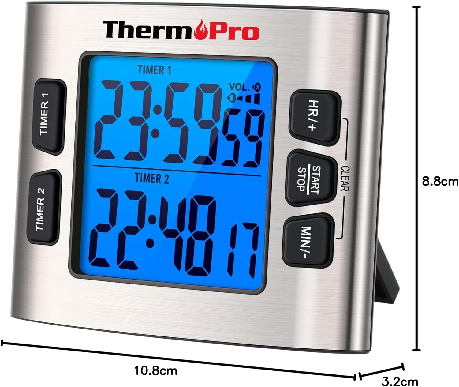 ThermoPro TM02 Digital Kitchen Timer with Dual Countdown Stop Watches Timer/Magnetic Timer Clock with Adjustable Loud Alarm and Backlight LCD Big Digits/ 24 Hour for Kids Teachers-7