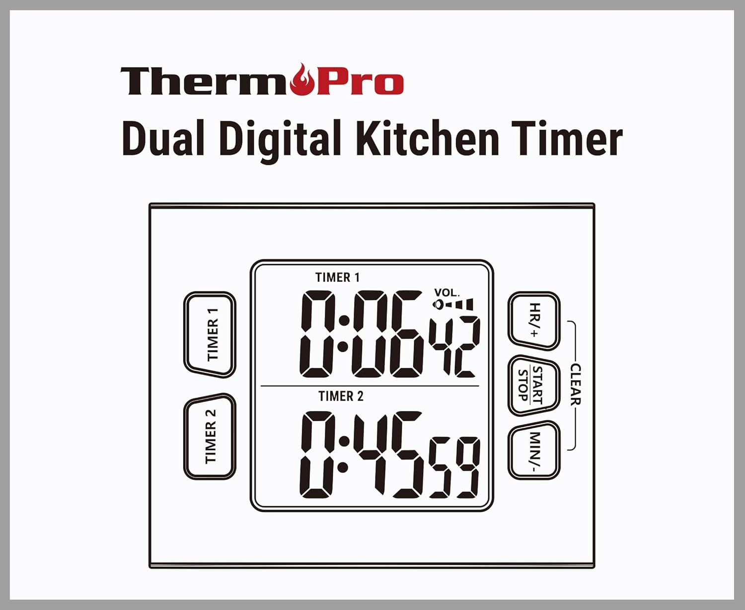 ThermoPro TM02 Digital Kitchen Timer with Dual Countdown Stop Watches Timer/Magnetic Timer Clock with Adjustable Loud Alarm and Backlight LCD Big Digits/ 24 Hour for Kids Teachers-8