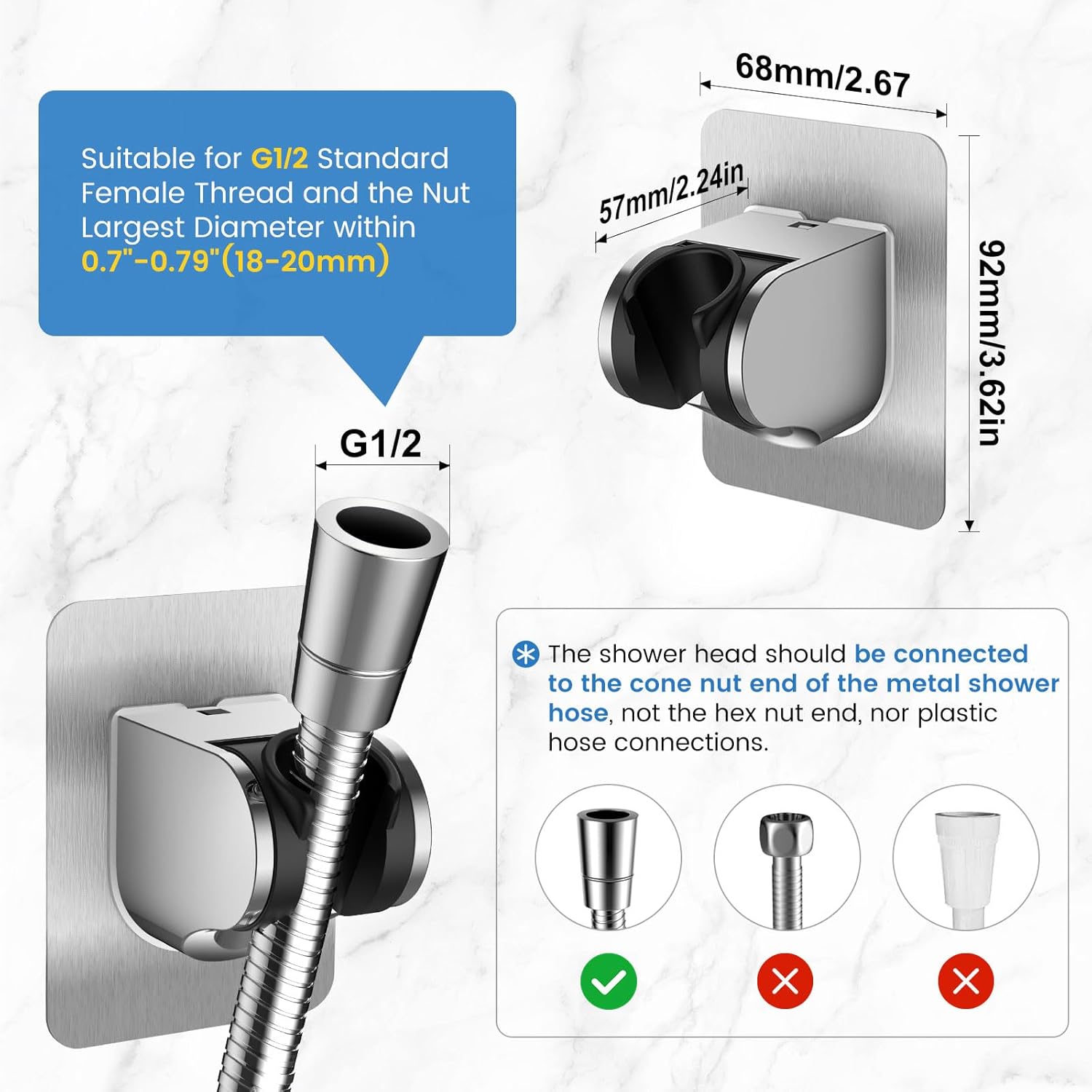 DIGIROOT Shower Head Holder Replacement, Adjustable 3 Angle Shower Holder Bracket, Strong Adhesive Universal ABS Shower Bracket Wall Mount Chrome Plated No Drilling for Home Hotel Bathroom-5