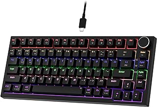 NEWMEN GM326 Mechanical Keyboard,Wired Gaming Keyboard,75% Percent TKL Hot Swappable Compact LED Backlit USB C Mechanical Gaming Keyboard with Knob for PC Windows Mac,QWERTY Layout,Black,Red Switches