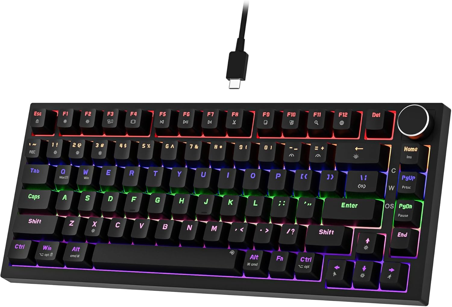 NEWMEN GM326 Mechanical Keyboard,Wired Gaming Keyboard,75% Percent TKL Hot Swappable Compact LED Backlit USB C Mechanical Gaming Keyboard with Knob for PC Windows Mac,QWERTY Layout,Black,Red Switches-0