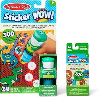 Melissa & Doug Sticker WOW! Dinosaur Bundle: 24-Page Activity Pad, Sticker Stamper, Mini Activity Pad, 500 Stickers, Arts and Crafts Fidget Toy Collectible Character