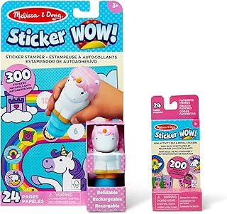 Melissa & Doug Sticker WOW! Unicorn Bundle: 24-Page Activity Pad, Sticker Stamper, Mini Activity Pad, 500 Stickers, Arts and Crafts Fidget Toy Collectible Character