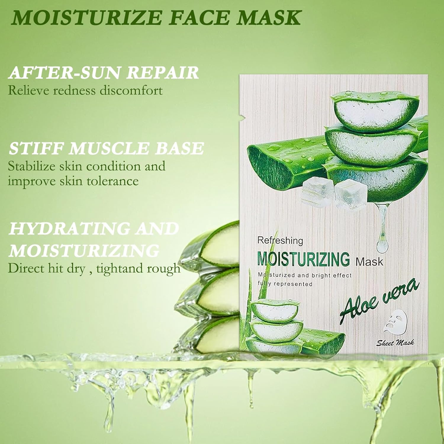 wimony Sheet Face Mask 10PCS, Sheet Mask, Aloe Organic Facial Mask Skin Care Product, Nutrition Concentrated Moisturizing Facial Mask, Skin Repair Face Sheet Mask(30ml/Pc)-1