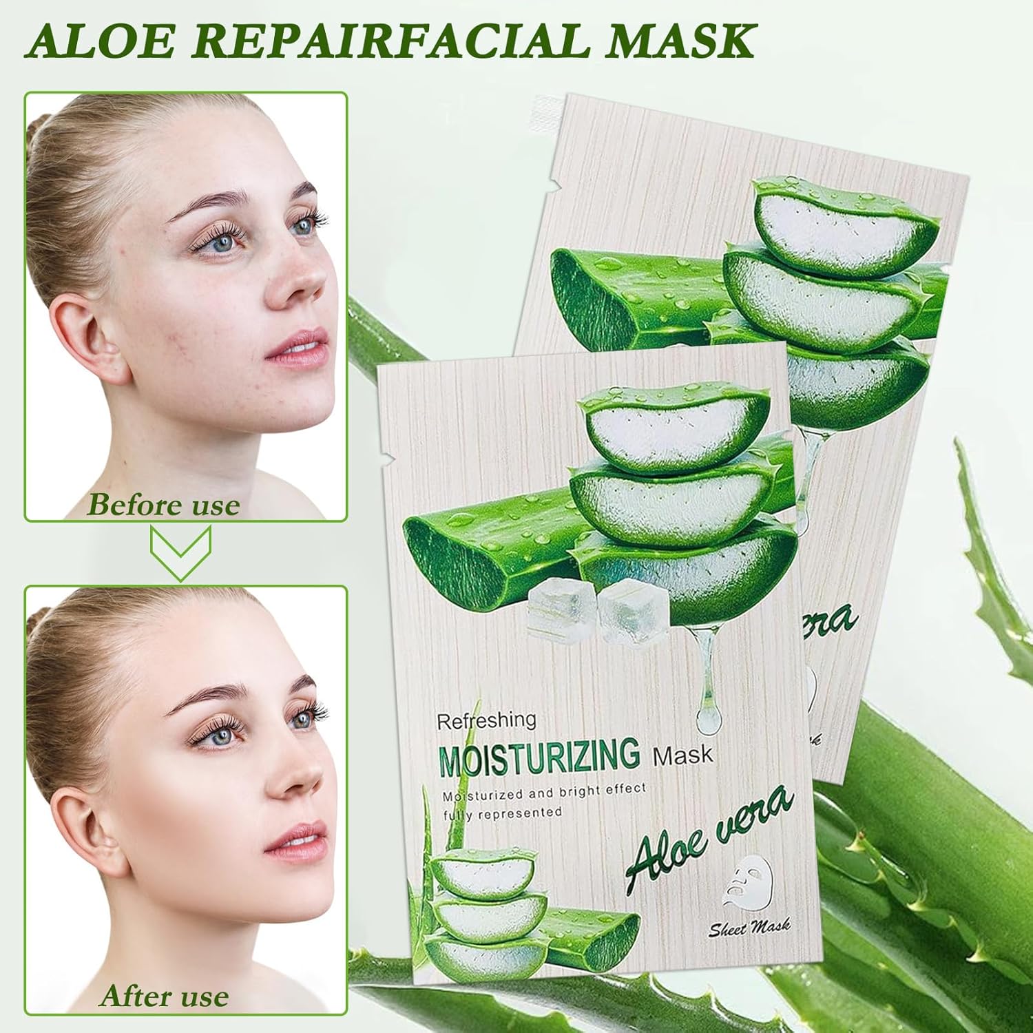 wimony Sheet Face Mask 10PCS, Sheet Mask, Aloe Organic Facial Mask Skin Care Product, Nutrition Concentrated Moisturizing Facial Mask, Skin Repair Face Sheet Mask(30ml/Pc)-5