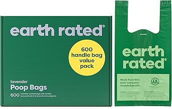 Earth Rated Dog Poo Bags with Handles Value Pack, Easy Tie and Guaranteed Leakproof, Lavender, 600 Handle Bags