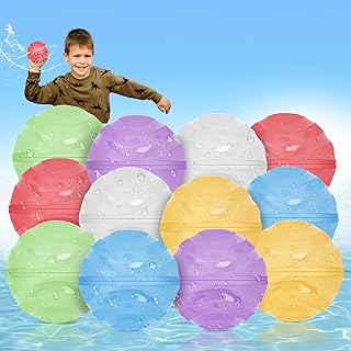 Reusable Water Balloons,12PCS Water Balloons for Kids, Magnetic Water Balloons, Water Balloons Self Sealing, Silicone Water Balloons with Magnetic & Mesh Bag, Outdoor Water Games for Kids/Adults