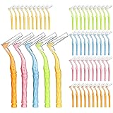 RAYITO 50pcs Interdental Brushes, 5 Sizes Soft Dental Brushes with Non-Slip Handle Angled Head Tooth Picks Floss Sticks Dental Floss Brushes for Braces Oral Cleaning Narrow Gaps Between Teeth