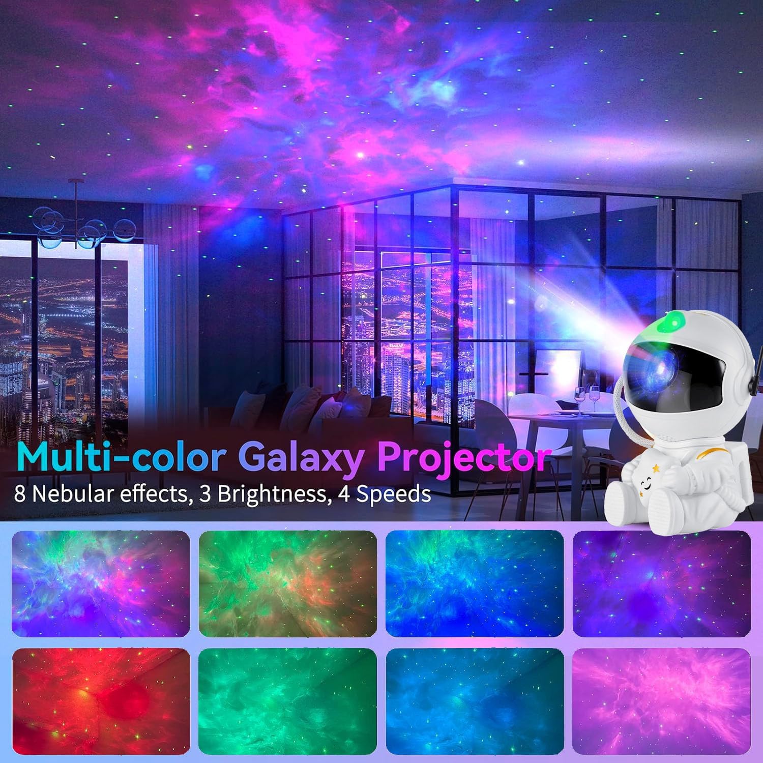 Astronaut Galaxy Projector, Star Projector Night Light with 360° Adjustable/Remote Control/Timer Compatible, LED Nebula Spaceman Light Projector for Kids Bedroom Home Theatre Gifts Room Decor, White-1