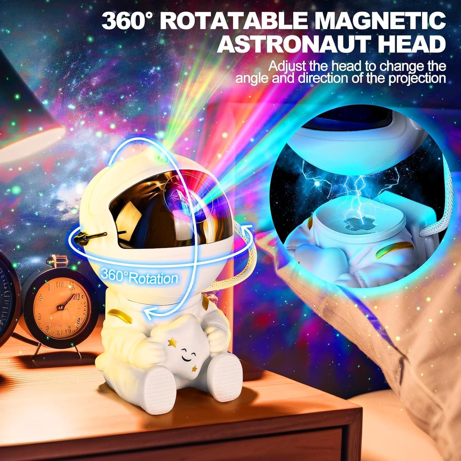 Astronaut Galaxy Projector, Star Projector Night Light with 360° Adjustable/Remote Control/Timer Compatible, LED Nebula Spaceman Light Projector for Kids Bedroom Home Theatre Gifts Room Decor, White-3