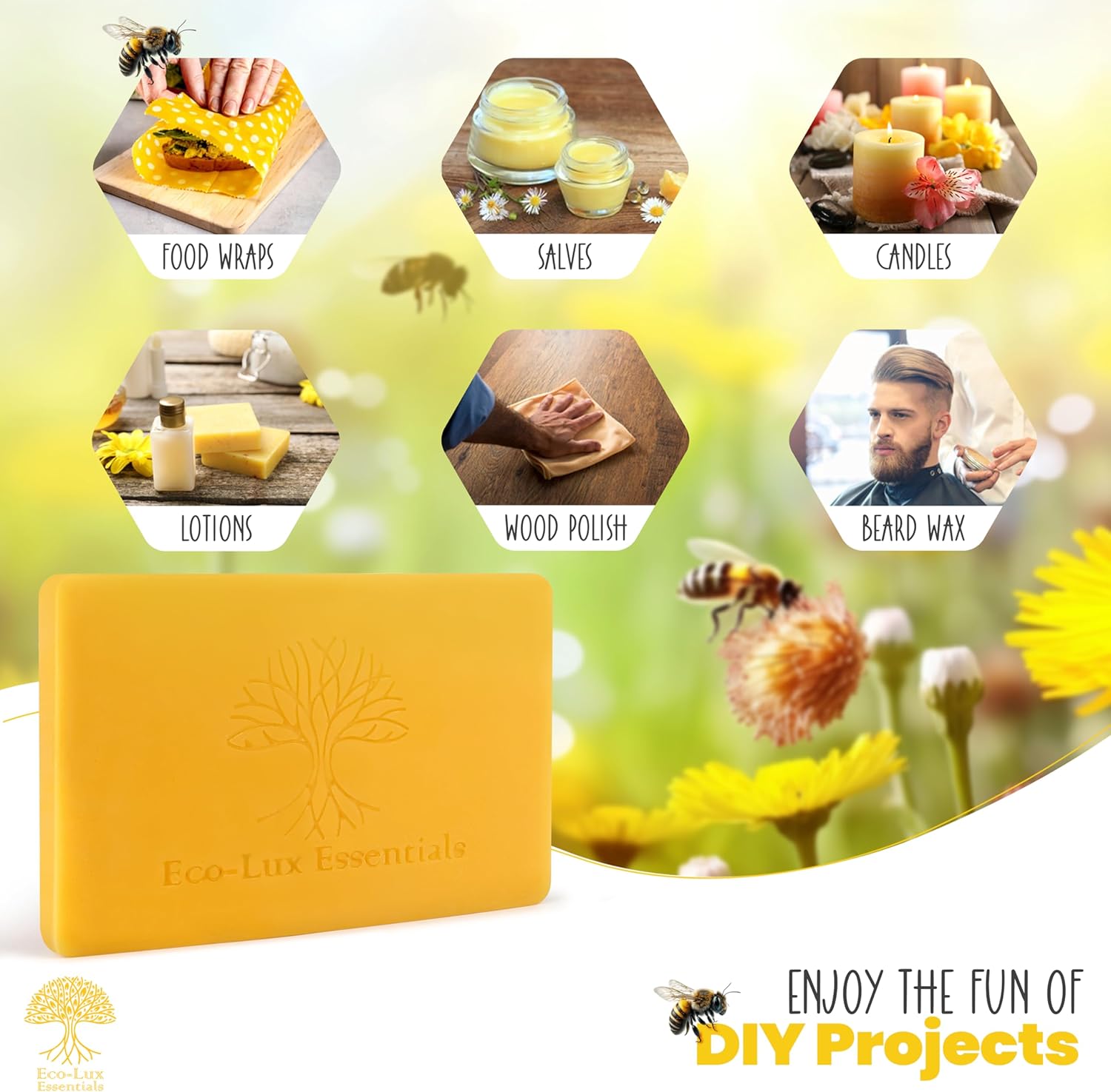 Eco Lux Yellow Beeswax Block 400g 100% Natural Organic Bees Wax Cosmetic Grade, Triple-Filtered Bee Wax for DIY Skin Care, Lip Balm, Lotion and Candle Making-3