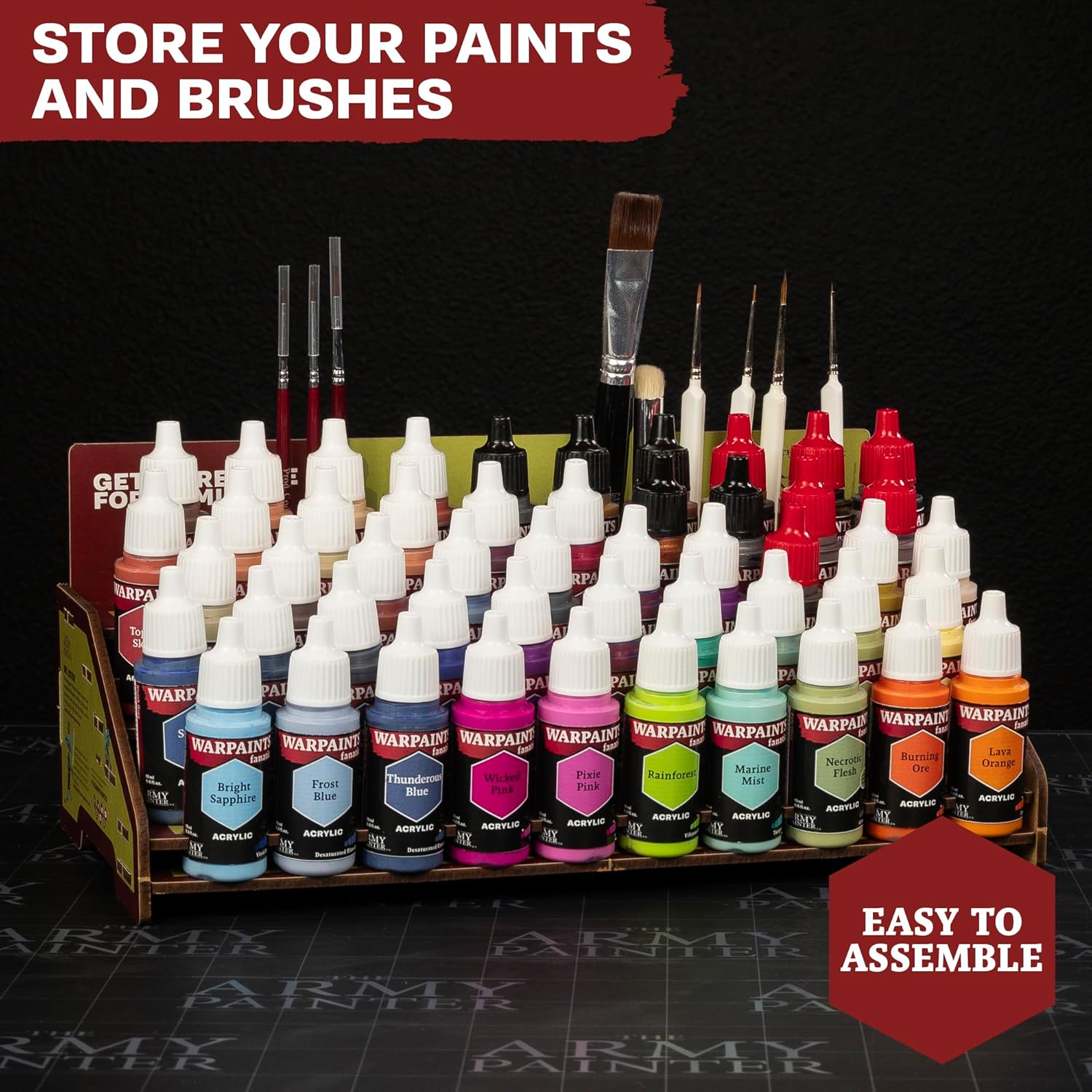 The Army Painter, Warpaints Fanatic Mega Set Combo, 50 x 18 ml Acrylic Paints incl. Skin Tones, Metallics, Effects, Washes, 1 Free Paint Station & 2 Brushes - Model Paint for Warhammer & Dnd-3