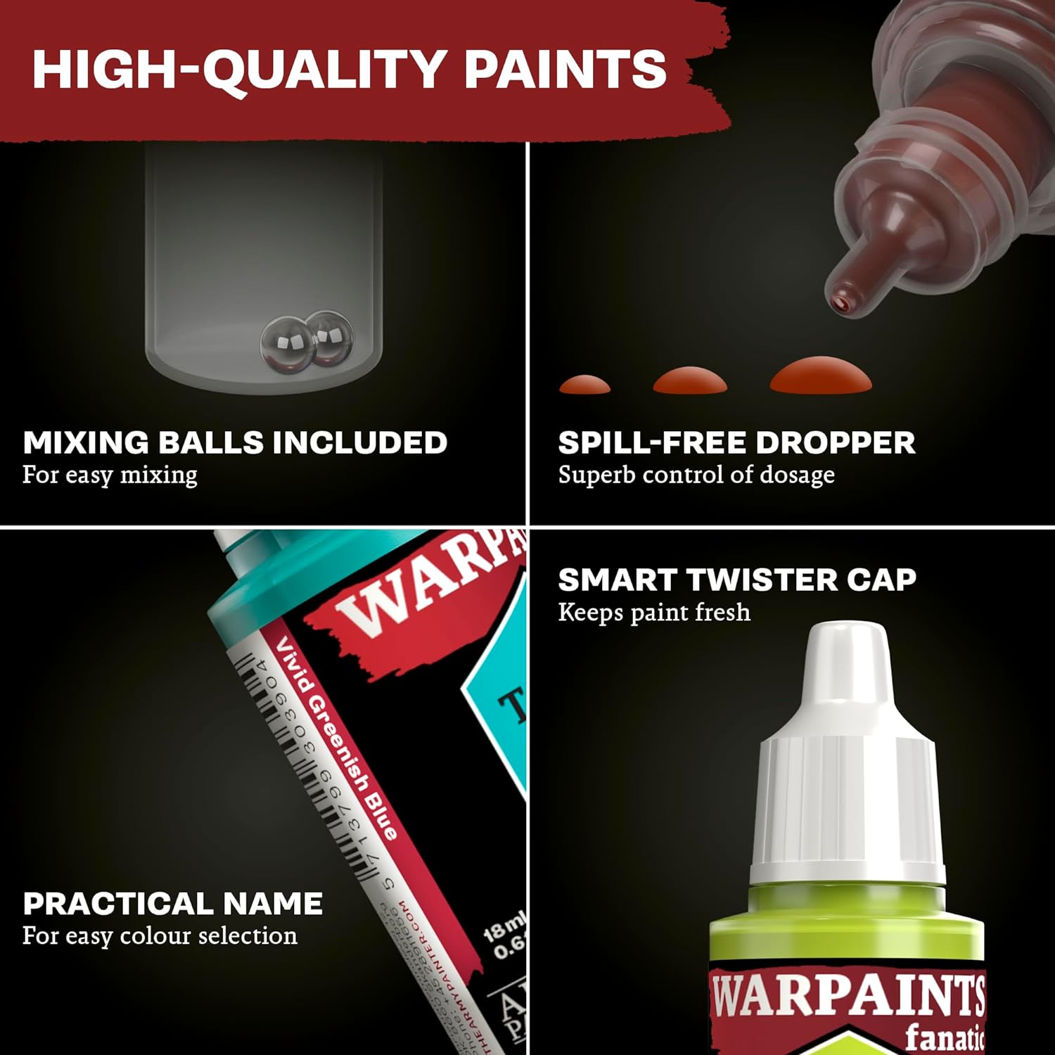 The Army Painter, Warpaints Fanatic Mega Set Combo, 50 x 18 ml Acrylic Paints incl. Skin Tones, Metallics, Effects, Washes, 1 Free Paint Station & 2 Brushes - Model Paint for Warhammer & Dnd-4