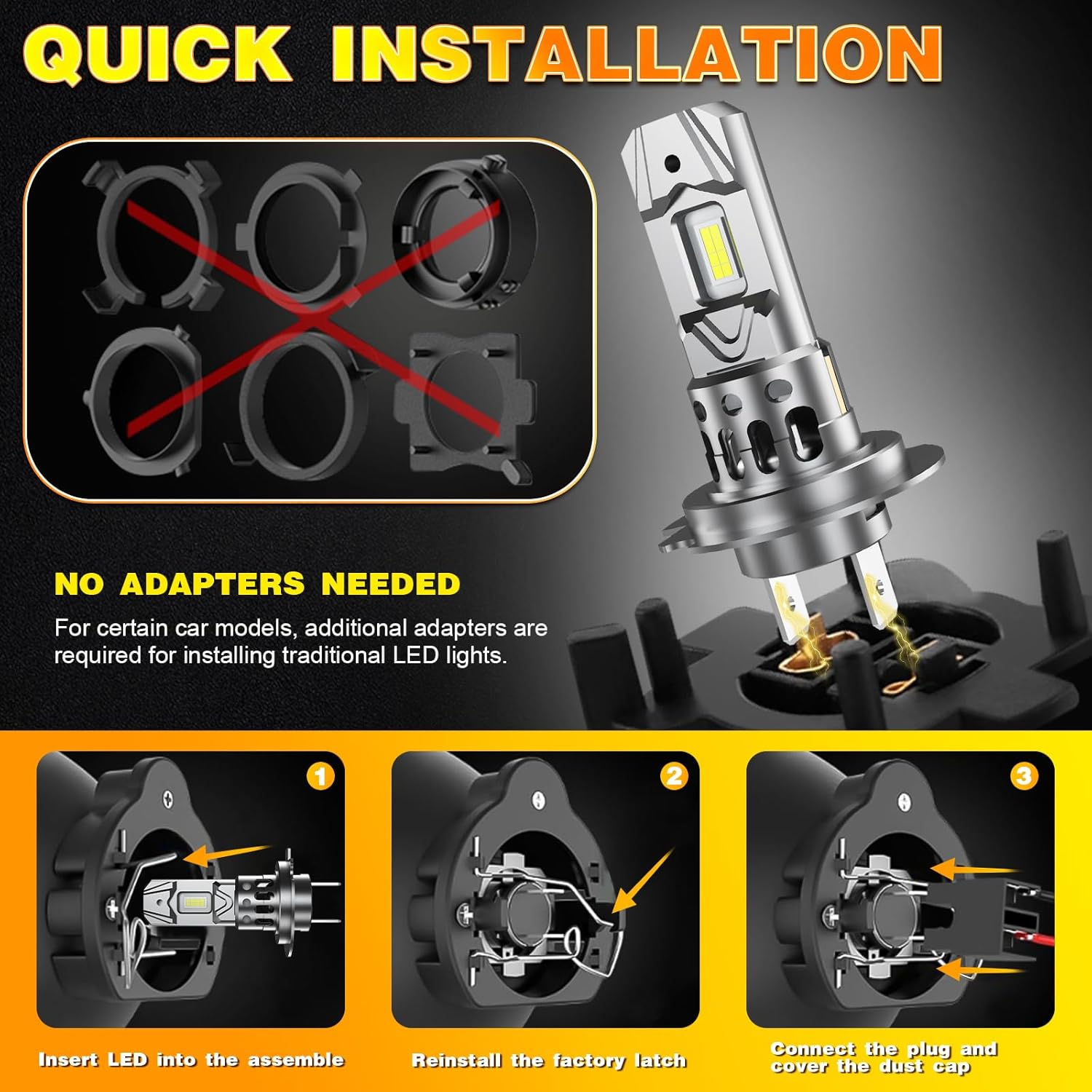 D-Lumina H7 LED Bulb Canbus,100W 16000LM 6500K CSP Chip Super Bright High Beam and Low Beam, 1:1 Replacement Design Halogen Lamp with Fan Non-Polarity, Plug and Play, 2 pieces-2