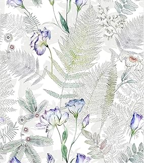 SOEWIOU Floral Peel and Stick Wallpaper,300 * 44.5cm White Floral Waterproof Wallpaper White/Purple/Blue Removable Flowers Plants Contact Paper for Nursery Home Decorations