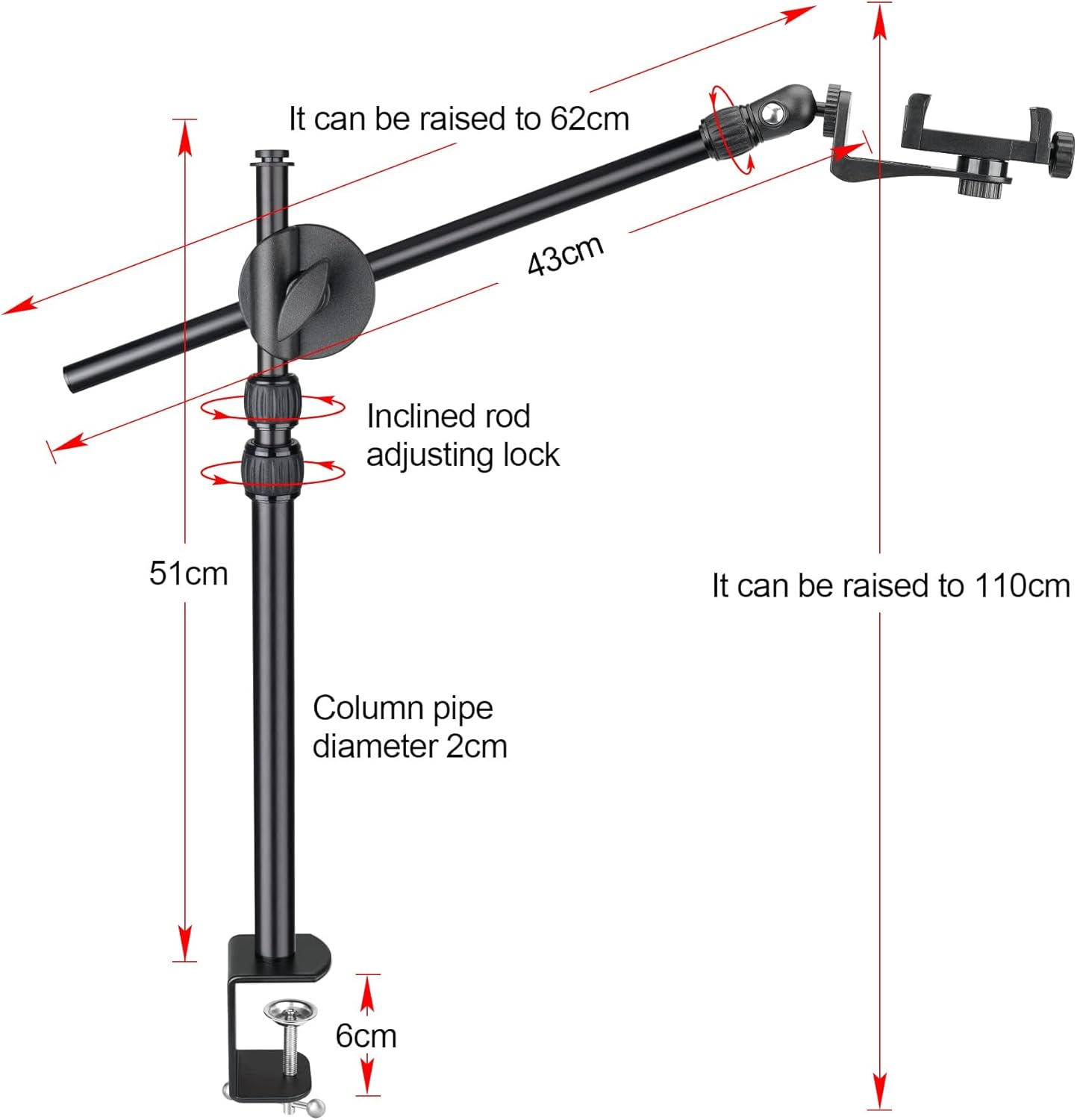 Novelty Adjustable Phone Microphone Overhead Desk Clamp Mount Mic Arm Table Stand Tripod Holder w/RC+ Monitor Mirror Youtube Tiktok Vlogging Video Meeting Zoom Conference Streaming for iPhone-2