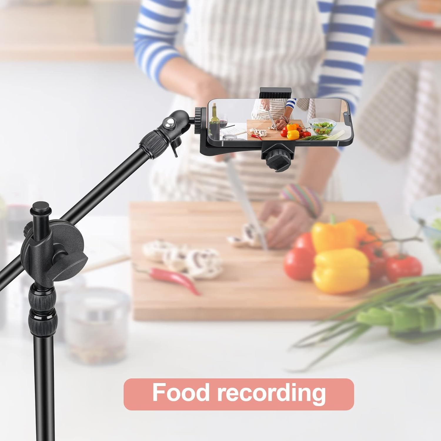 Novelty Adjustable Phone Microphone Overhead Desk Clamp Mount Mic Arm Table Stand Tripod Holder w/RC+ Monitor Mirror Youtube Tiktok Vlogging Video Meeting Zoom Conference Streaming for iPhone-4