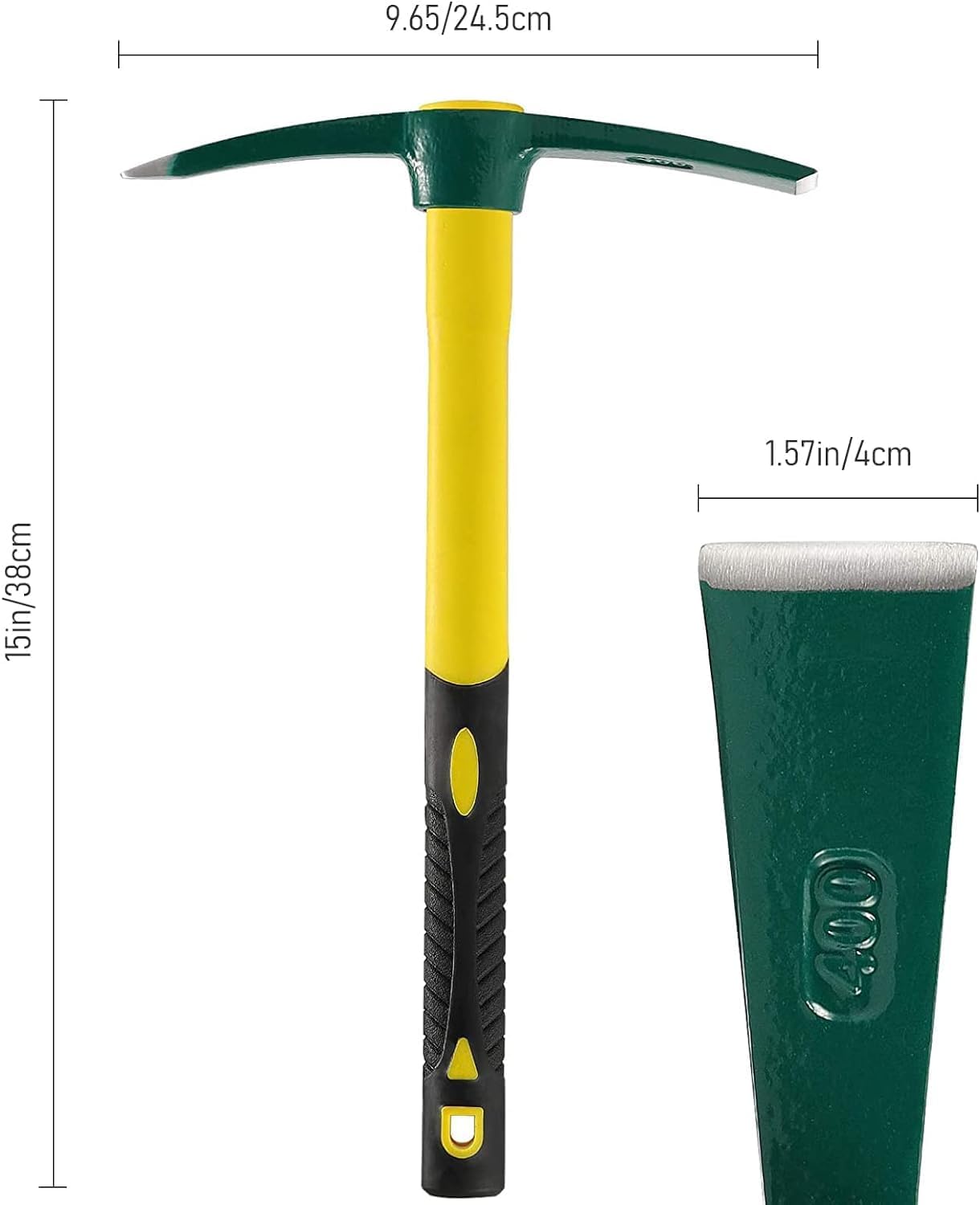 15 Inch Pick Mattock with Rubber Handle, 38x25cm Forged Weeding Mattock Pick Axe, Heavy Duty Garden Mattock Tool Adze Hoe for Loosening Soil, Camping, Gardening or Prospecting-1