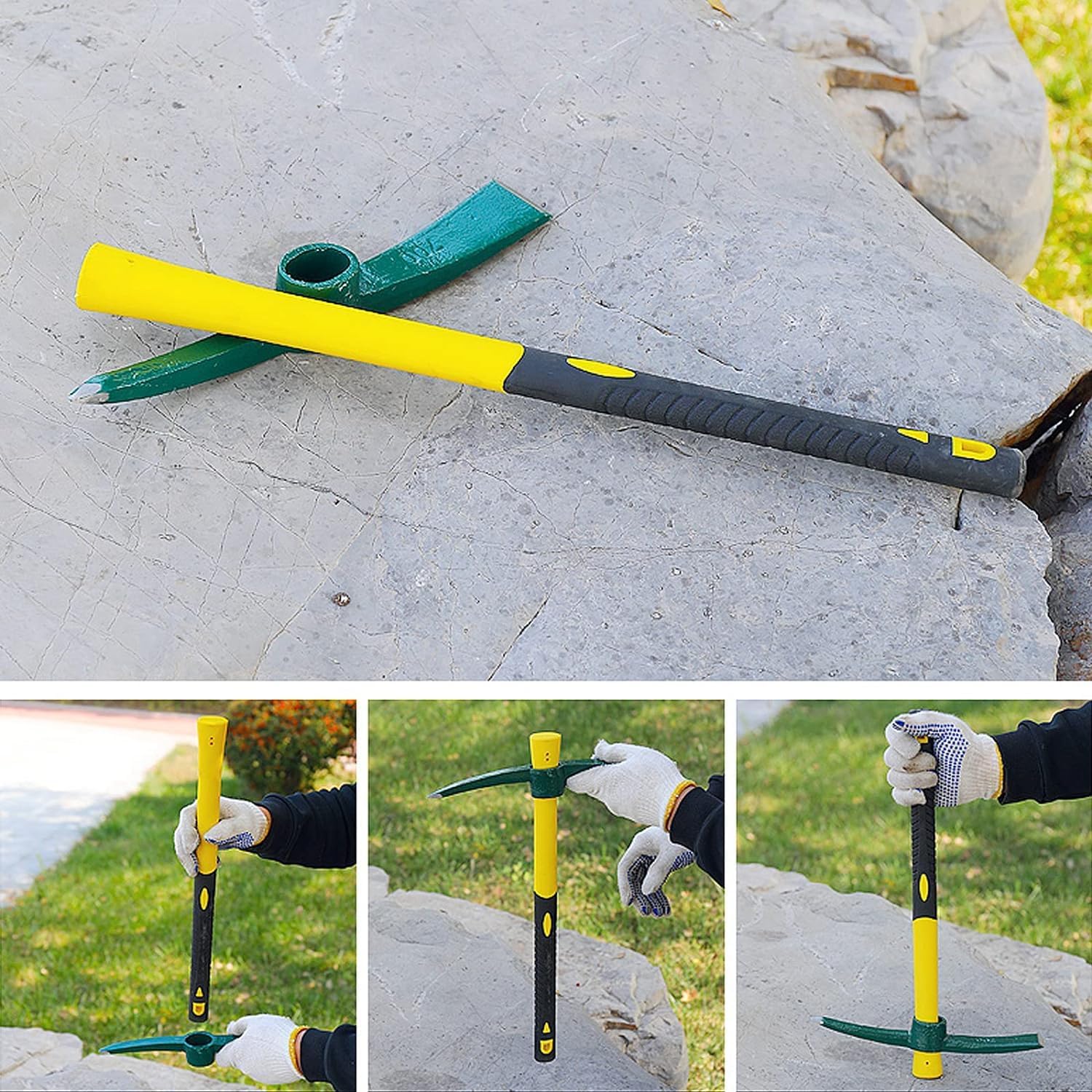 15 Inch Pick Mattock with Rubber Handle, 38x25cm Forged Weeding Mattock Pick Axe, Heavy Duty Garden Mattock Tool Adze Hoe for Loosening Soil, Camping, Gardening or Prospecting-5