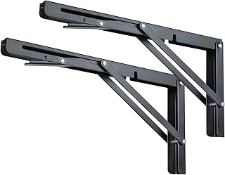 Toirxarn Heavy Duty Folding Shelf Brackets Black 24" Pack of 2 (Max Load 80kg) – Cold Rolled Steel Folding Hinge, Space-Saving Wall Mounted Shelf for Home, Garage, Kitchen, Outdoor, DIY Workbench