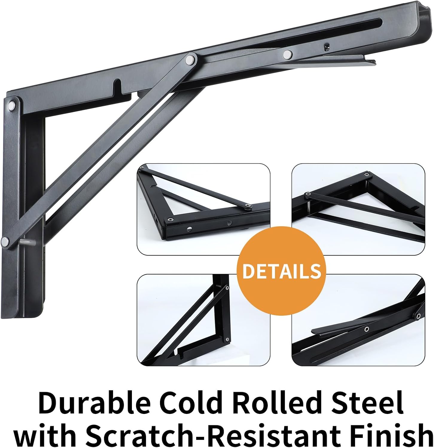 Toirxarn Heavy Duty Folding Shelf Brackets Black 24" Pack of 2 (Max Load 80kg) – Cold Rolled Steel Folding Hinge, Space-Saving Wall Mounted Shelf for Home, Garage, Kitchen, Outdoor, DIY Workbench-3