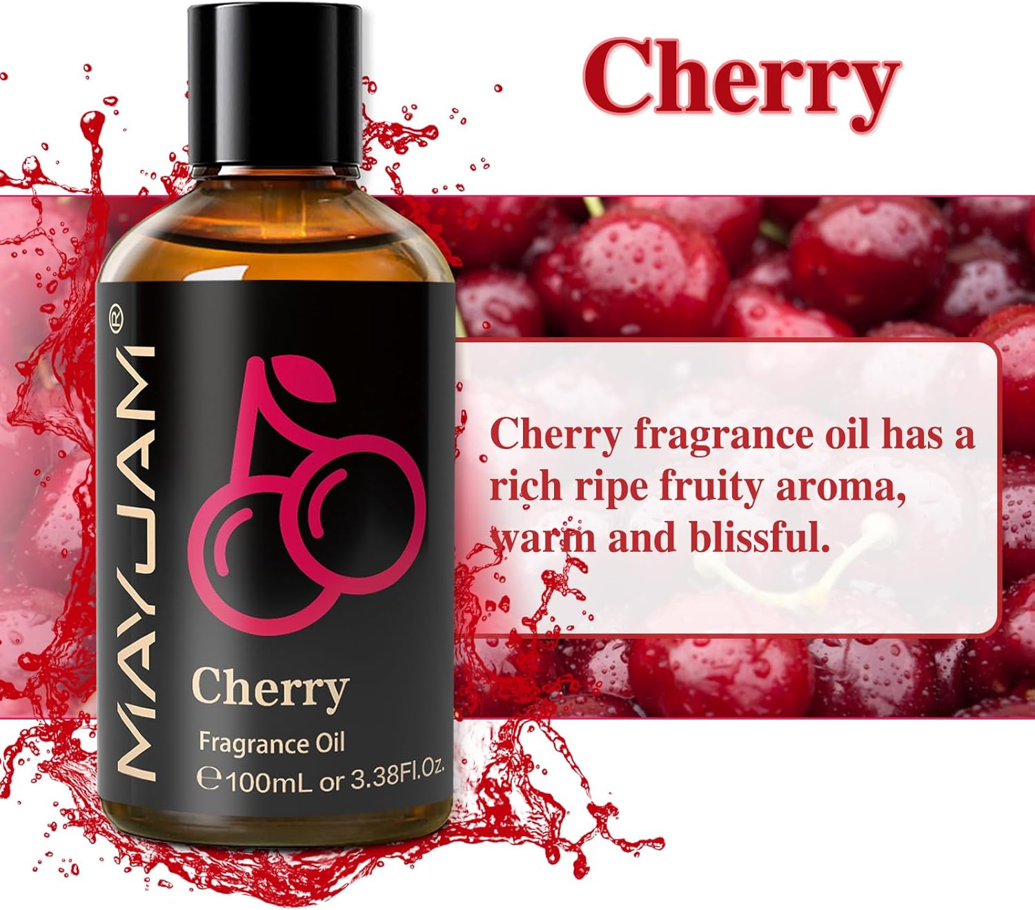 MAYJAM 100ML Cherry Fragrance Oils with Glass Dropper, Essential Oils for Diffusers for Home, Fragrance Oil Scent for DIY Candle & Soap Making-3