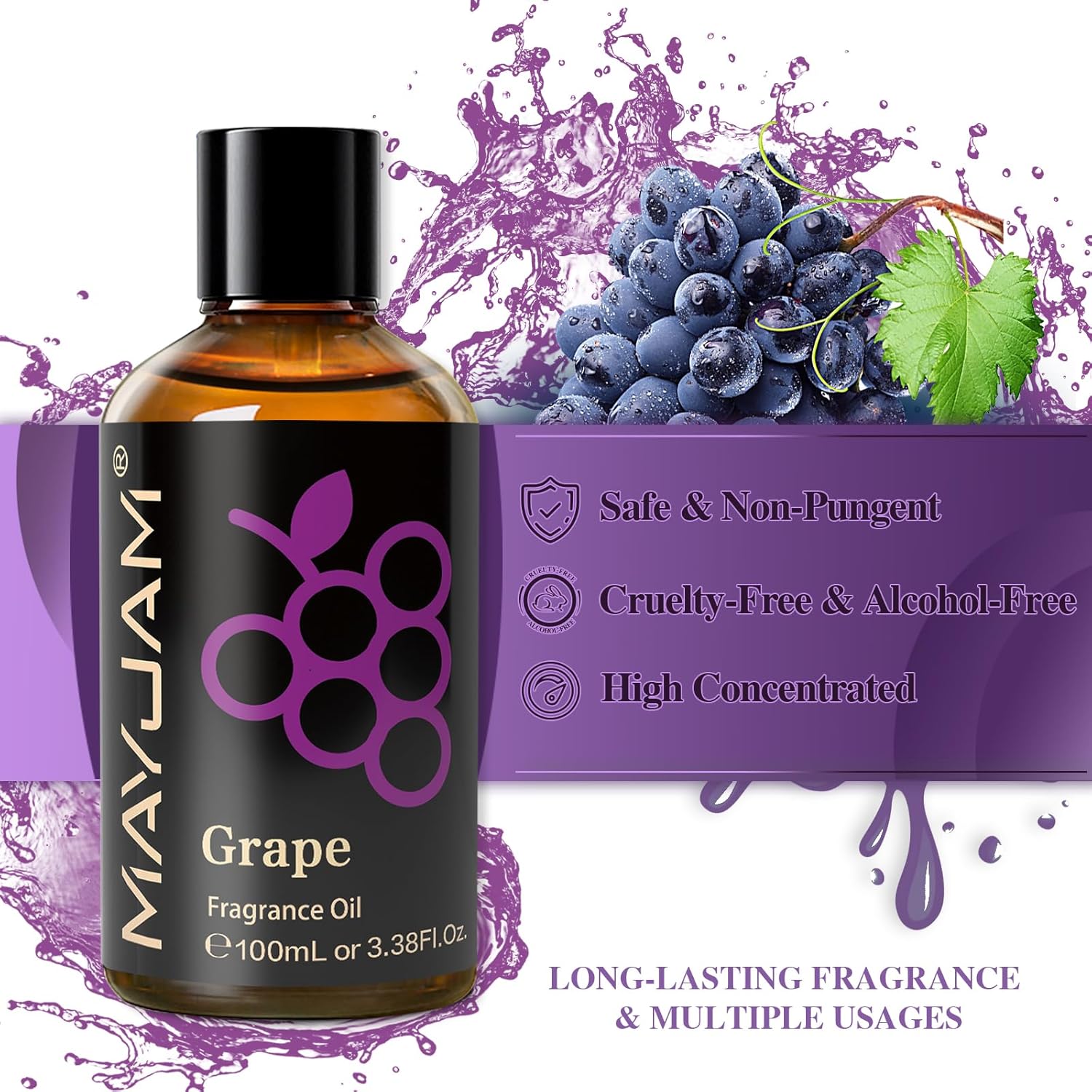 MAYJAM 100ML Grape Fragrance Oils with Glass Dropper, Essential Oils for Diffusers for Home, Fragrance Oil Scent for DIY Candle & Soap Making-2