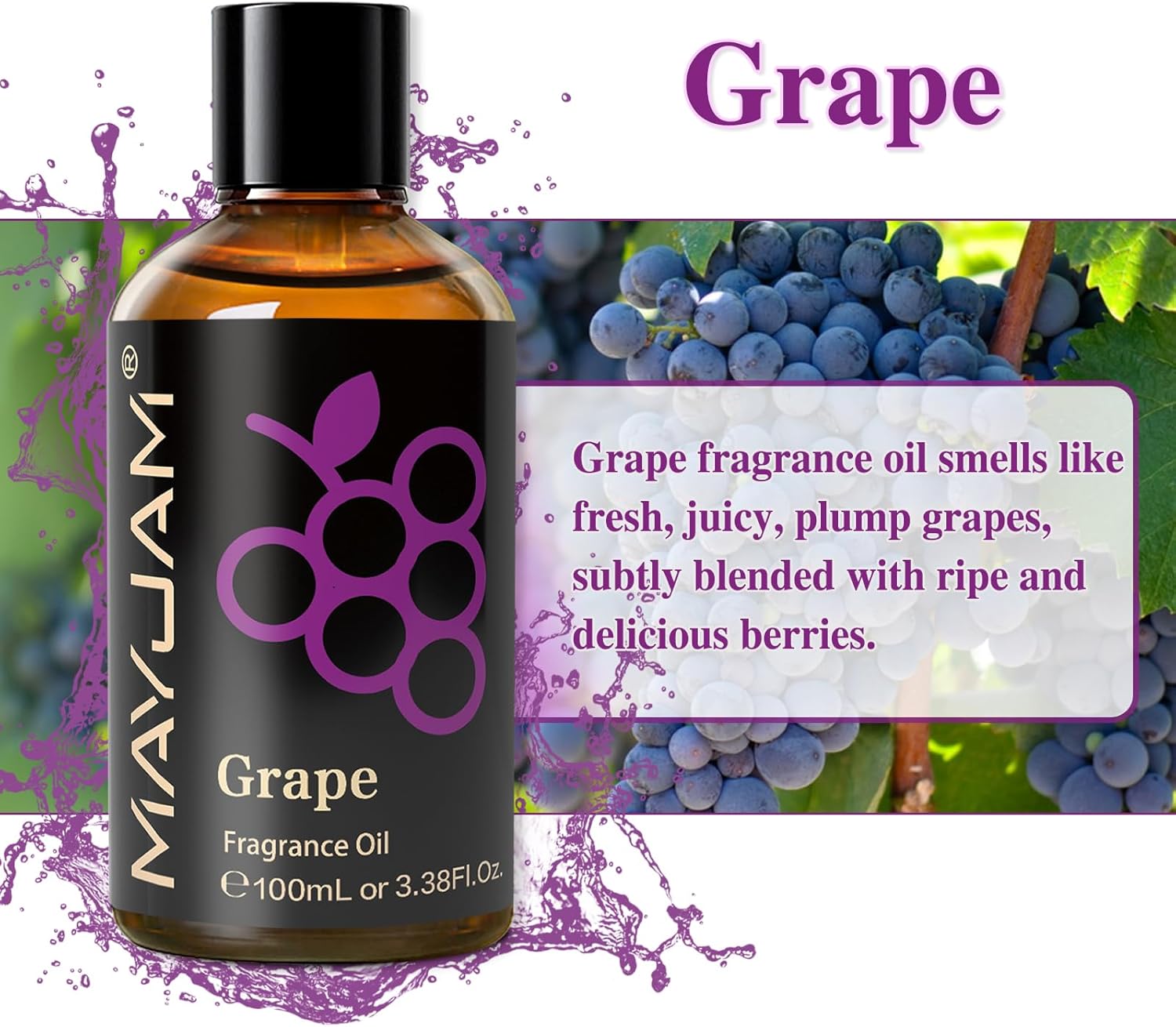 MAYJAM 100ML Grape Fragrance Oils with Glass Dropper, Essential Oils for Diffusers for Home, Fragrance Oil Scent for DIY Candle & Soap Making-3