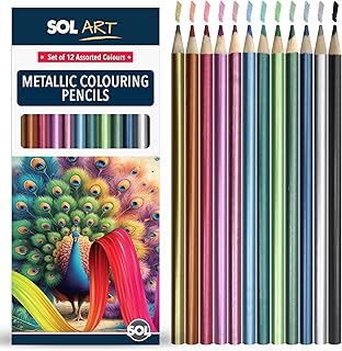 SOL 12pk Metallic Colouring Pencils, Assorted Premium Pencil Colours for Adults and Children, Ideal for Sketching, Colouring, & Crafting Acitivity, Blendable Pencils Colouring for Kids and Adults