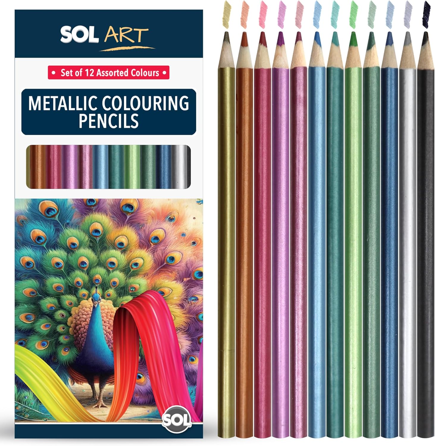 SOL 12pk Metallic Colouring Pencils, Assorted Premium Pencil Colours for Adults and Children, Ideal for Sketching, Colouring, & Crafting Acitivity, Blendable Pencils Colouring for Kids and Adults-0