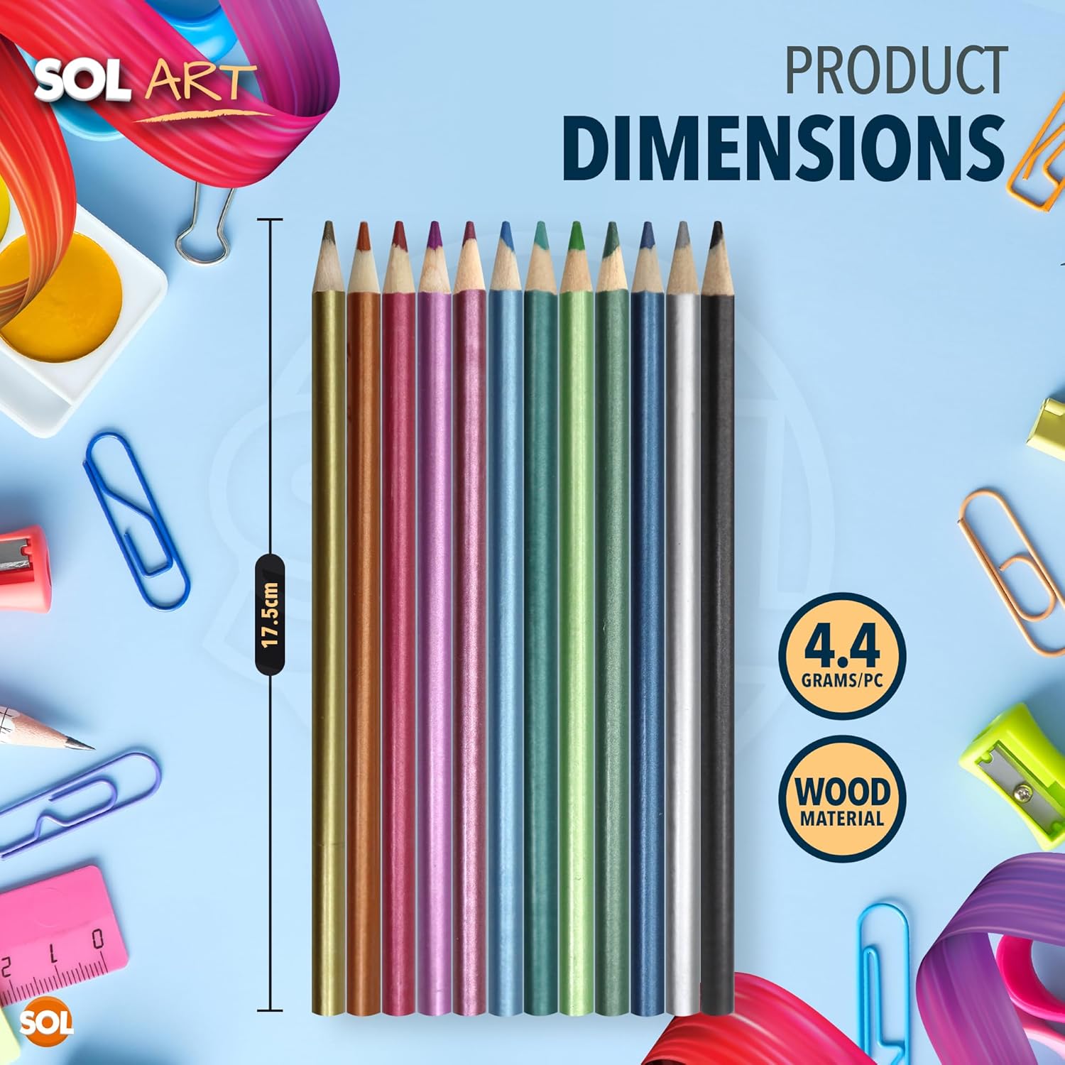 SOL 12pk Metallic Colouring Pencils, Assorted Premium Pencil Colours for Adults and Children, Ideal for Sketching, Colouring, & Crafting Acitivity, Blendable Pencils Colouring for Kids and Adults-1