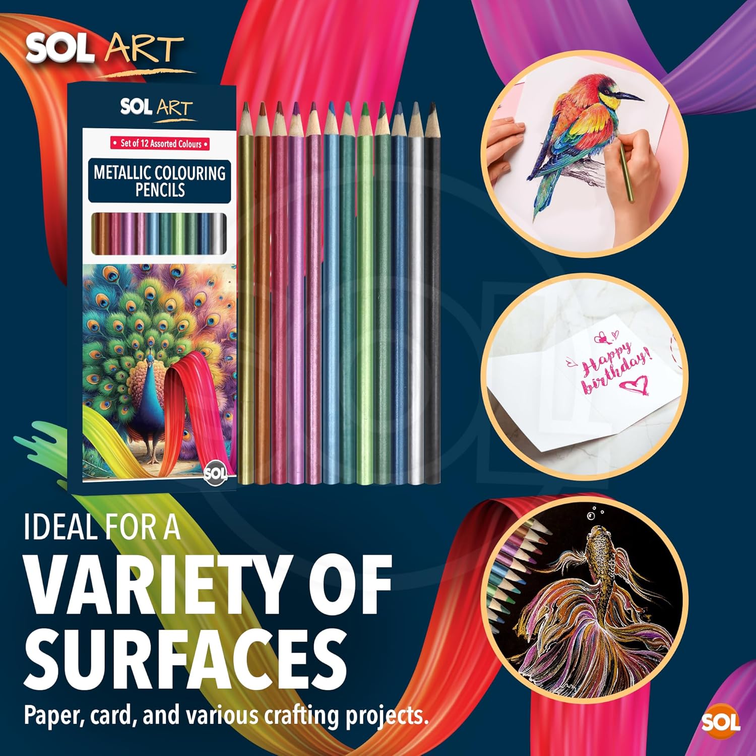 SOL 12pk Metallic Colouring Pencils, Assorted Premium Pencil Colours for Adults and Children, Ideal for Sketching, Colouring, & Crafting Acitivity, Blendable Pencils Colouring for Kids and Adults-6