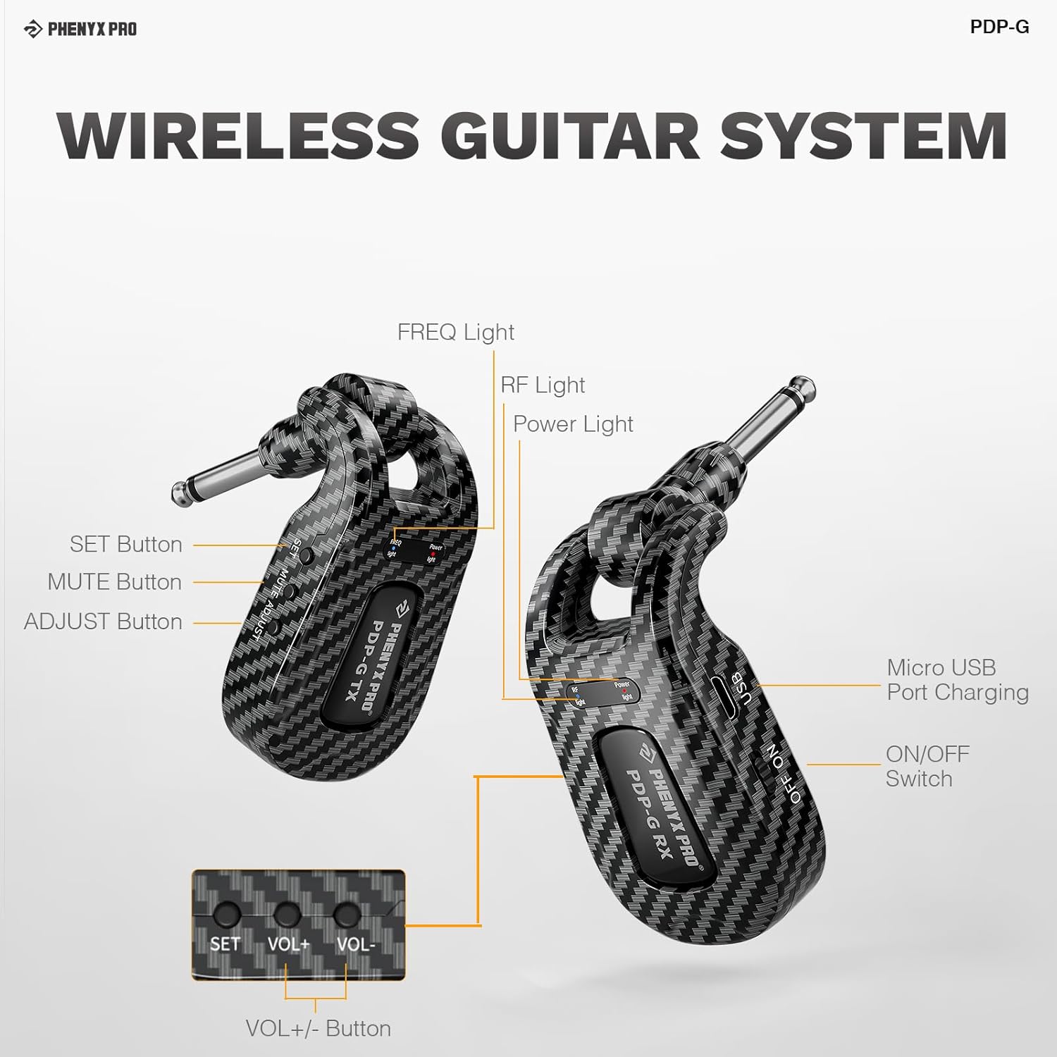 Phenyx Pro 2.4GHz Wireless Guitar System, Digital Wireless Guitar Transmitter Receiver w/ 18 Freqeuncies, 100ft Coverage, Wireless System for Guitar Bass Electric Instruments (PDP-G)-5